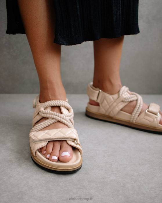 femmes beige pierre tressée P64N238 Alohas crochet-boucle tressé - sandales en cuir beige