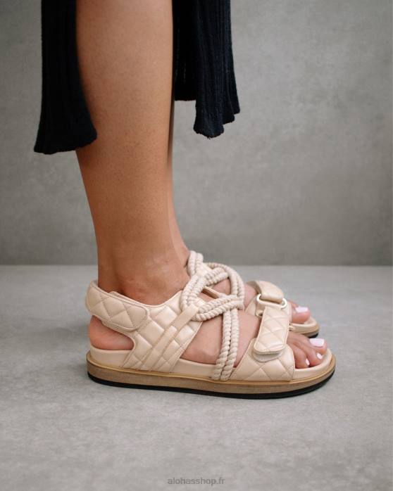 femmes beige pierre tressée P64N238 Alohas crochet-boucle tressé - sandales en cuir beige