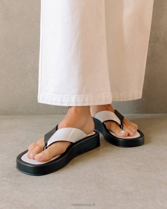femmes bicolore noir blanc brillant P64N449 Alohas couvert - sandales en cuir noir et blanc