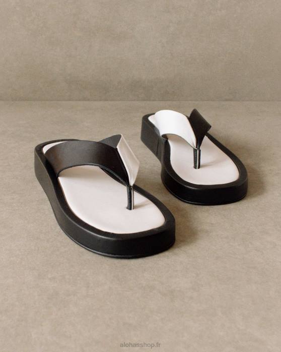 femmes bicolore noir blanc brillant P64N449 Alohas couvert - sandales en cuir noir et blanc