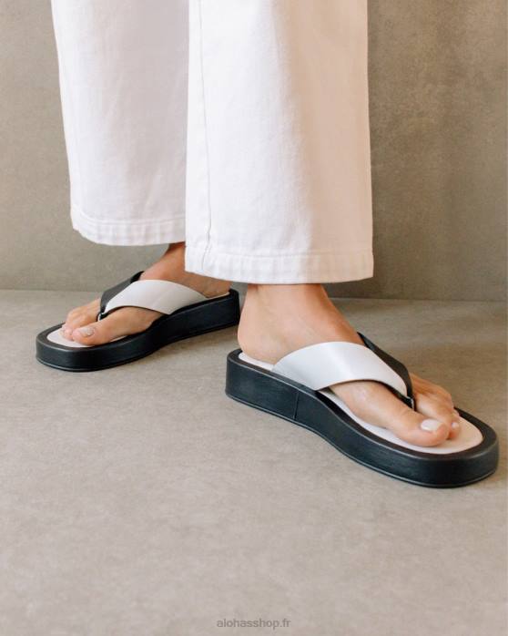 femmes bicolore noir blanc brillant P64N449 Alohas couvert - sandales en cuir noir et blanc