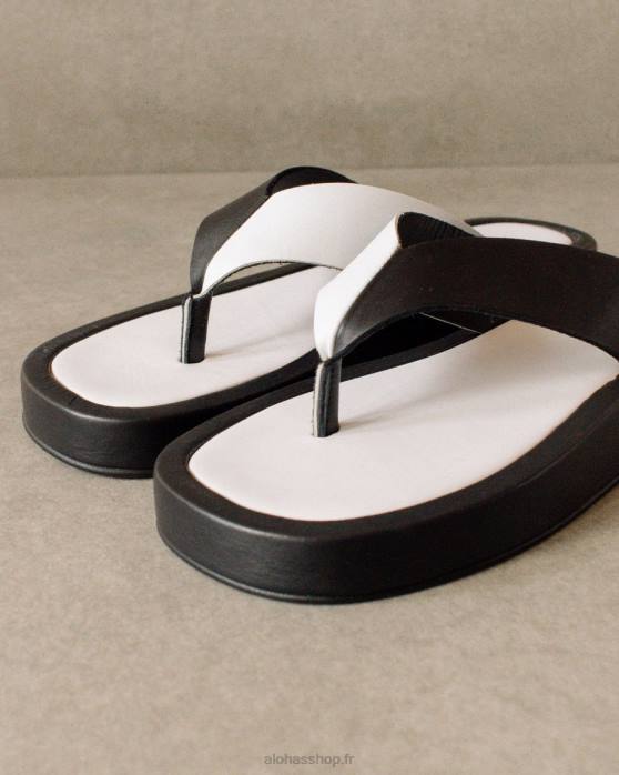 femmes bicolore noir blanc brillant P64N449 Alohas couvert - sandales en cuir noir et blanc