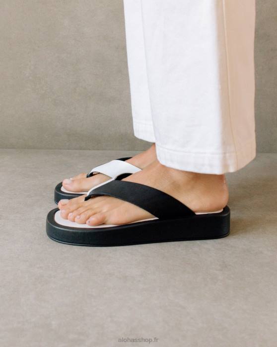 femmes bicolore noir blanc brillant P64N449 Alohas couvert - sandales en cuir noir et blanc