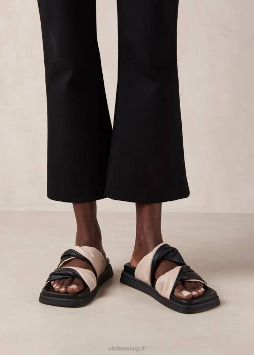 femmes bicolore noir ivoire P64N508 Alohas shaka bicolor - sandales en cuir noir et blanc