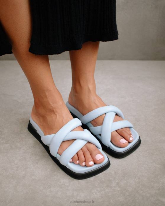 femmes bleu bébé P64N218 Alohas slip on cross - sandales en cuir bleu