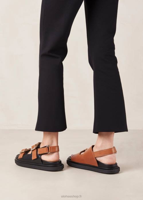 femmes bronzage noir P64N14 Alohas harper - sandales en cuir noir et marron
