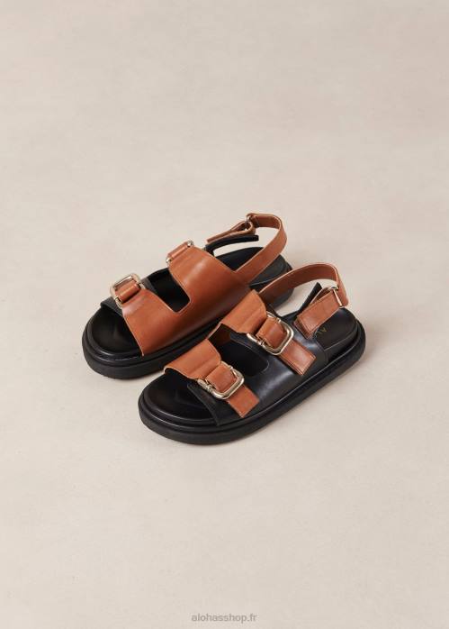 femmes bronzage noir P64N14 Alohas harper - sandales en cuir noir et marron