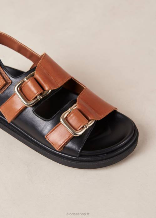 femmes bronzage noir P64N14 Alohas harper - sandales en cuir noir et marron