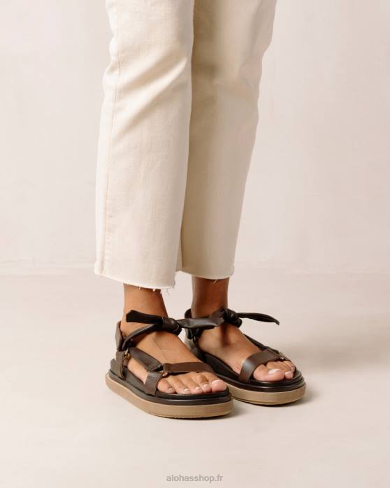 femmes brun café P64N465 Alohas attachées ensemble - sandales en cuir marron