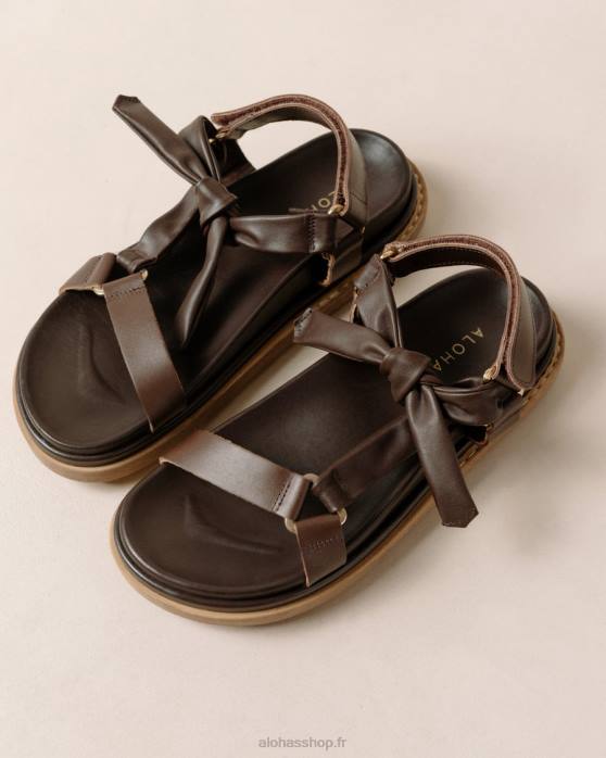 femmes brun café P64N465 Alohas attachées ensemble - sandales en cuir marron