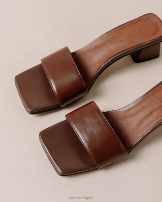femmes brun terre d'ombre P64N364 Alohas squared - sandales en cuir vegan marron foncé