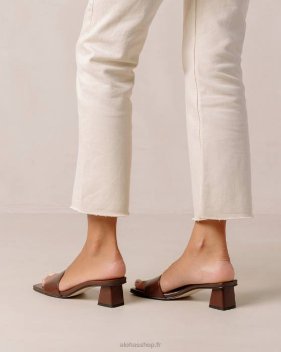 femmes brun terre d'ombre P64N364 Alohas squared - sandales en cuir vegan marron foncé