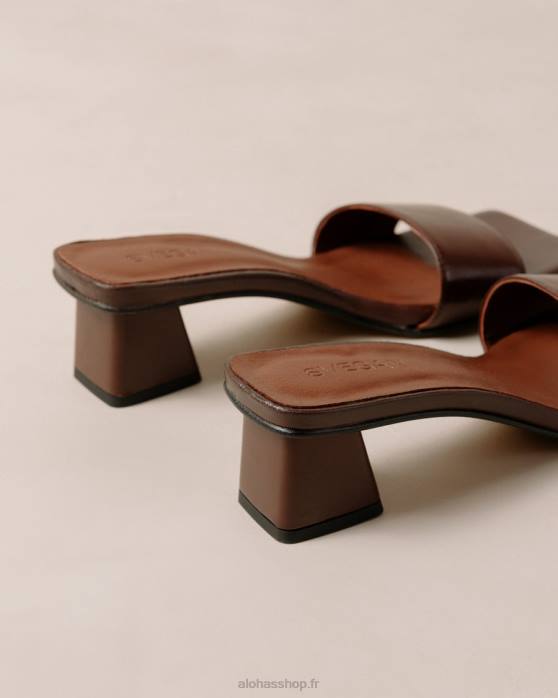 femmes brun terre d'ombre P64N364 Alohas squared - sandales en cuir vegan marron foncé