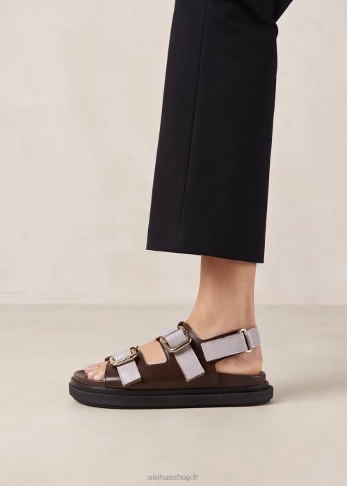 femmes café marron mauve P64N15 Alohas harper - sandales en cuir marron et violet