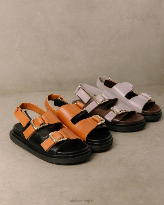femmes café marron mauve P64N15 Alohas harper - sandales en cuir marron et violet