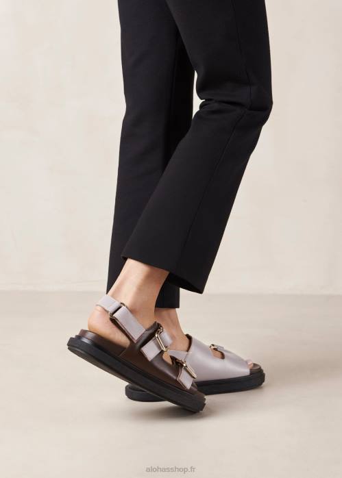 femmes café marron mauve P64N15 Alohas harper - sandales en cuir marron et violet