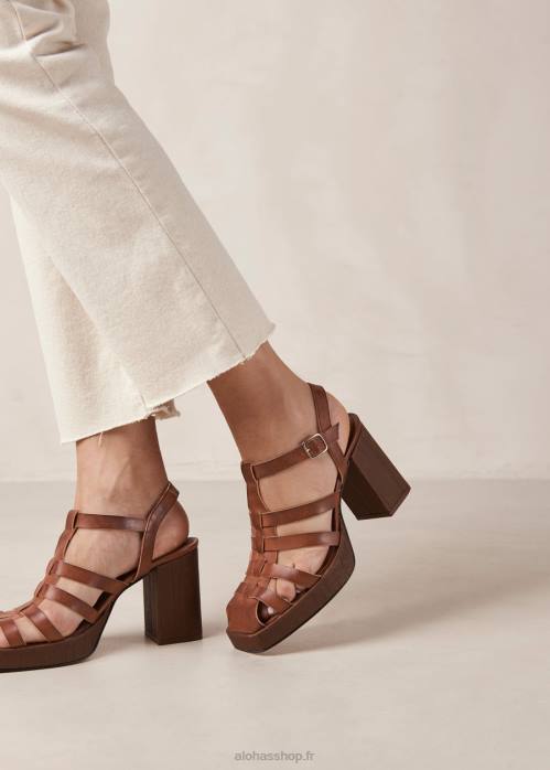 femmes caramel P64N170 Alohas rollers - sandales en cuir vegan marron