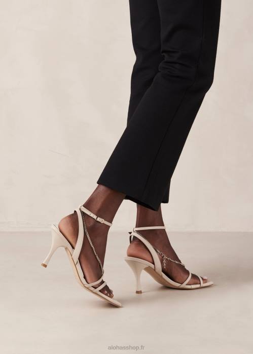 femmes chaîne pierre beige P64N592 Alohas chaîne à lanières - sandales en cuir blanc