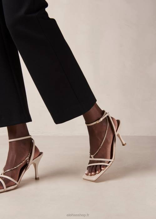femmes chaîne pierre beige P64N592 Alohas chaîne à lanières - sandales en cuir blanc