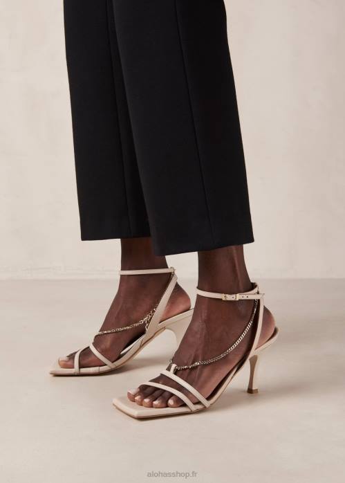 femmes chaîne pierre beige P64N592 Alohas chaîne à lanières - sandales en cuir blanc