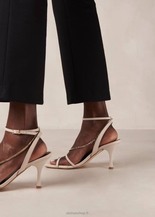femmes chaîne pierre beige P64N592 Alohas chaîne à lanières - sandales en cuir blanc