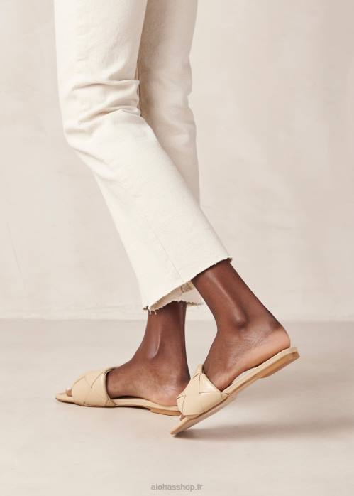 femmes chai beige P64N474 Alohas claquettes tissées - sandales en cuir vegan beige