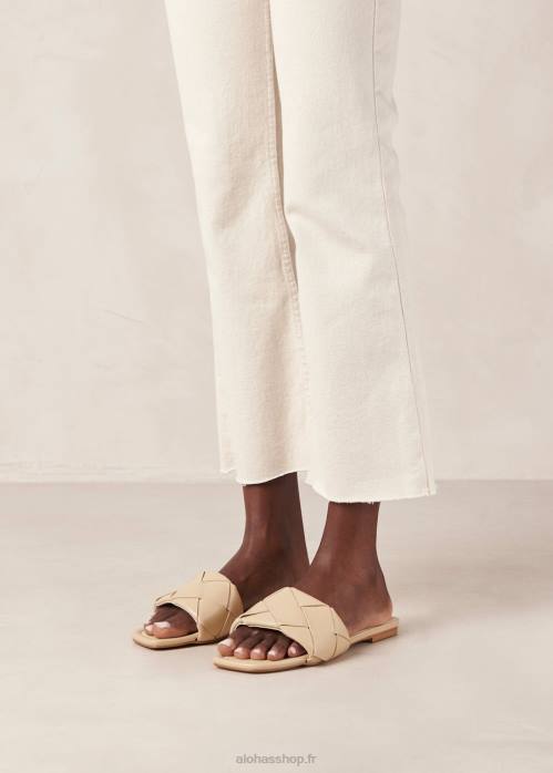 femmes chai beige P64N474 Alohas claquettes tissées - sandales en cuir vegan beige
