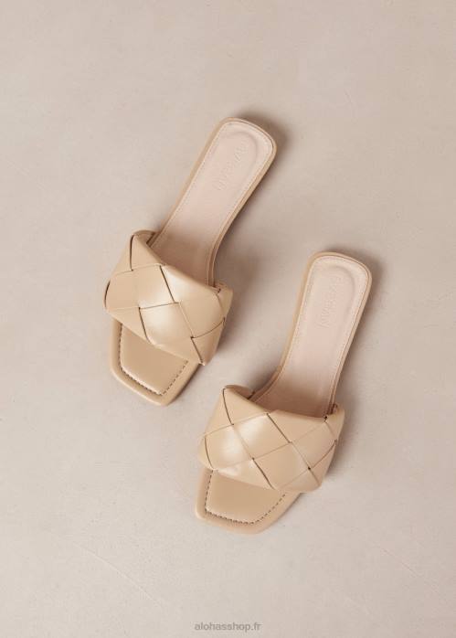 femmes chai beige P64N474 Alohas claquettes tissées - sandales en cuir vegan beige