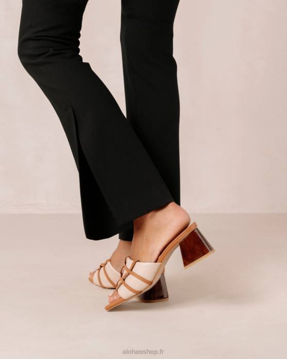 femmes chameau à la crème P64N397 Alohas diorite - sandales en cuir blanc et marron
