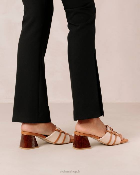 femmes chameau à la crème P64N397 Alohas diorite - sandales en cuir blanc et marron