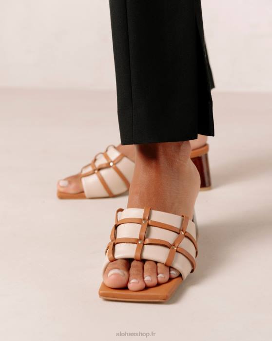 femmes chameau à la crème P64N397 Alohas diorite - sandales en cuir blanc et marron