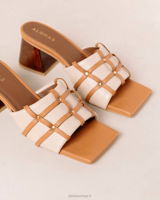 femmes chameau à la crème P64N397 Alohas diorite - sandales en cuir blanc et marron