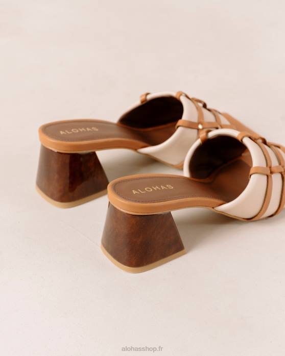 femmes chameau à la crème P64N397 Alohas diorite - sandales en cuir blanc et marron