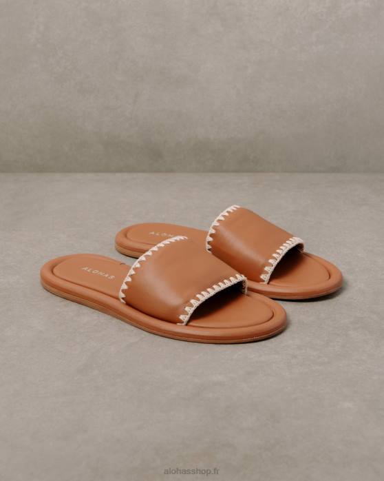 femmes crochet beige ivoire P64N545 Alohas malibu crochet - sandales en cuir marron