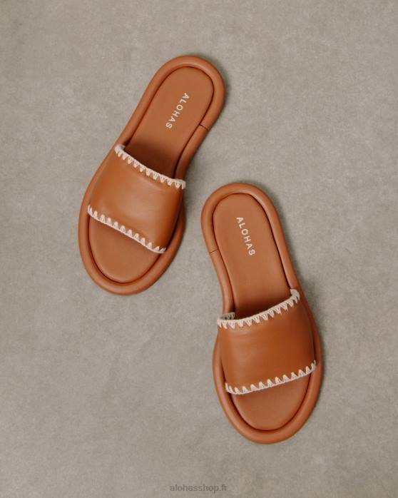 femmes crochet beige ivoire P64N545 Alohas malibu crochet - sandales en cuir marron