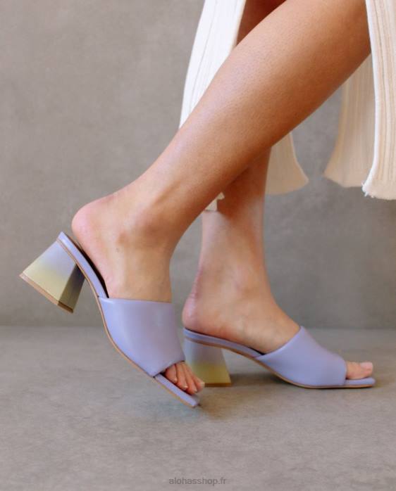 femmes dégradé mauve jaune moelleux P64N517 Alohas dégradé brossé - sandales en cuir violet et jaune