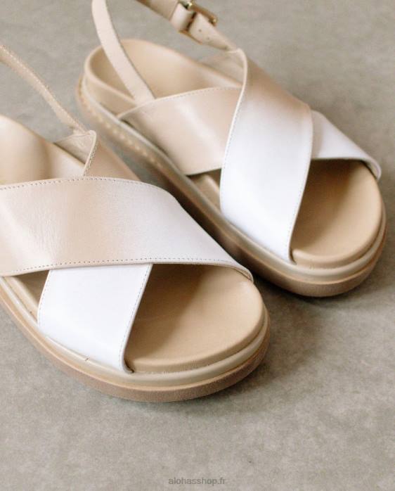 femmes dégradé pierre beige blanc brillant P64N129 Alohas marshmallow dégradé - sandales en cuir blanc et beige