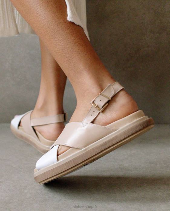 femmes dégradé pierre beige blanc brillant P64N129 Alohas marshmallow dégradé - sandales en cuir blanc et beige