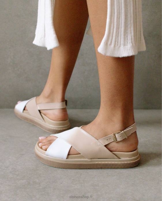 femmes dégradé pierre beige blanc brillant P64N129 Alohas marshmallow dégradé - sandales en cuir blanc et beige