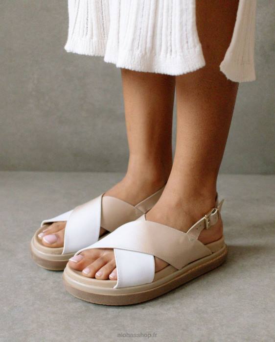 femmes dégradé pierre beige blanc brillant P64N129 Alohas marshmallow dégradé - sandales en cuir blanc et beige