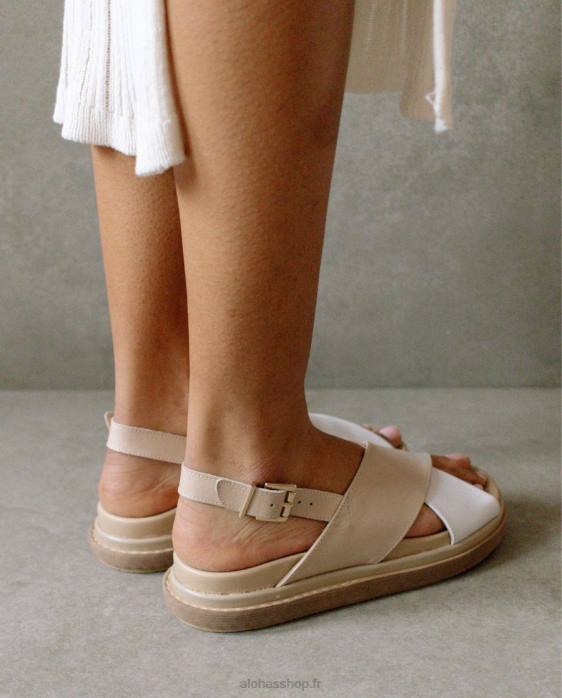 femmes dégradé pierre beige blanc brillant P64N129 Alohas marshmallow dégradé - sandales en cuir blanc et beige