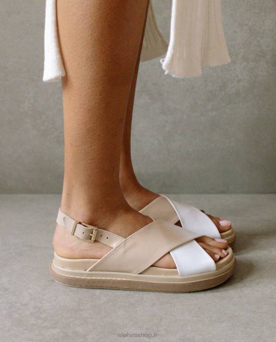 femmes dégradé pierre beige blanc brillant P64N129 Alohas marshmallow dégradé - sandales en cuir blanc et beige