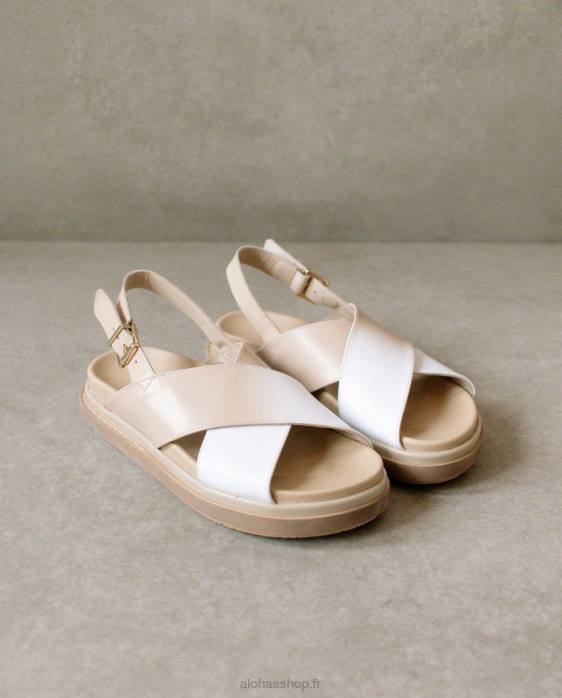 femmes dégradé pierre beige blanc brillant P64N129 Alohas marshmallow dégradé - sandales en cuir blanc et beige