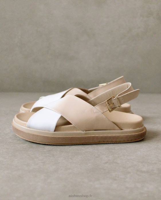 femmes dégradé pierre beige blanc brillant P64N129 Alohas marshmallow dégradé - sandales en cuir blanc et beige