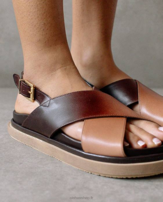 femmes dégrader le brun P64N116 Alohas marshmallow degradã© - sandales en cuir noir et marron