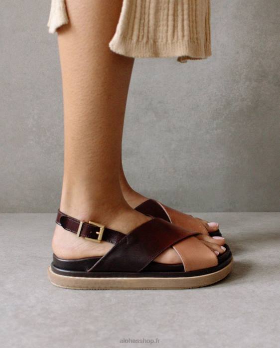 femmes dégrader le brun P64N116 Alohas marshmallow degradã© - sandales en cuir noir et marron