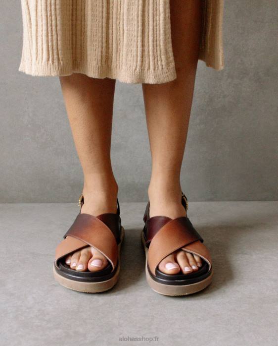 femmes dégrader le brun P64N116 Alohas marshmallow degradã© - sandales en cuir noir et marron