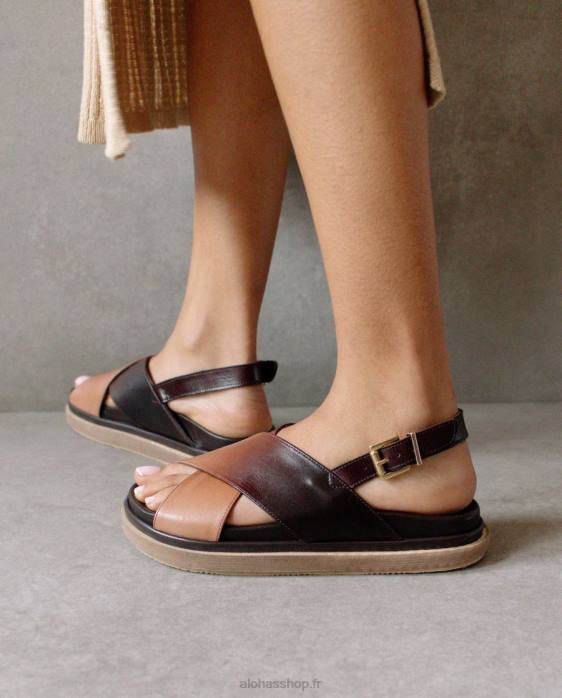 femmes dégrader le brun P64N116 Alohas marshmallow degradã© - sandales en cuir noir et marron