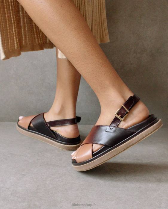 femmes dégrader le brun P64N116 Alohas marshmallow degradã© - sandales en cuir noir et marron