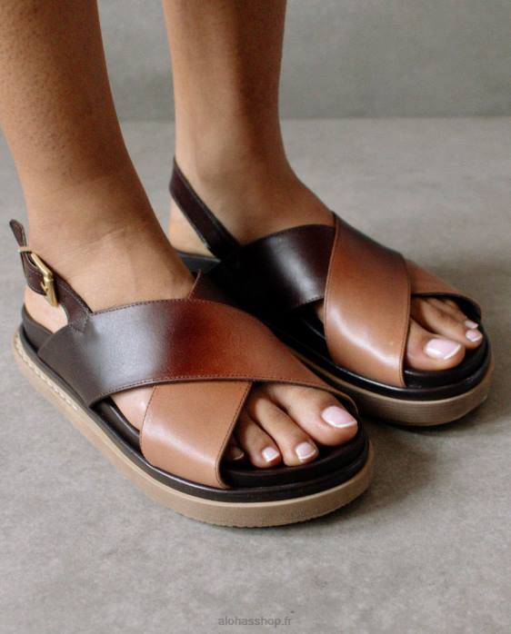 femmes dégrader le brun P64N116 Alohas marshmallow degradã© - sandales en cuir noir et marron